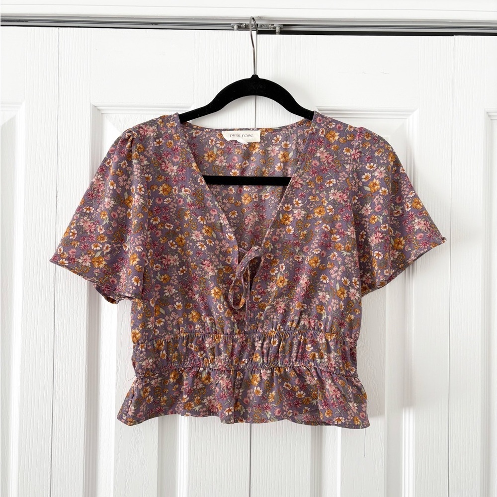 Pink Rose Purple Floral Blouse